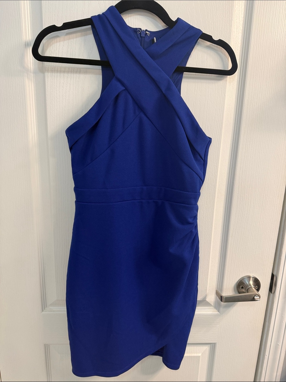 Lulus Royal Blue Crisscross Halter Tulip Mini Dress
